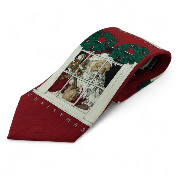 Vtg 1996 Saturday Evening Post Santa Claus Christmas Silk Neck Tie 4"x59" - Picture 1 of 9